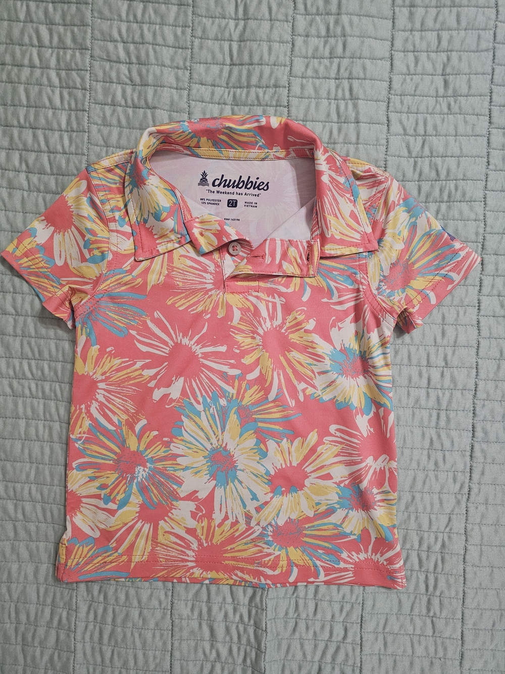 chubbies Coral Floral Girls' Polo with Multicolor Daisies
